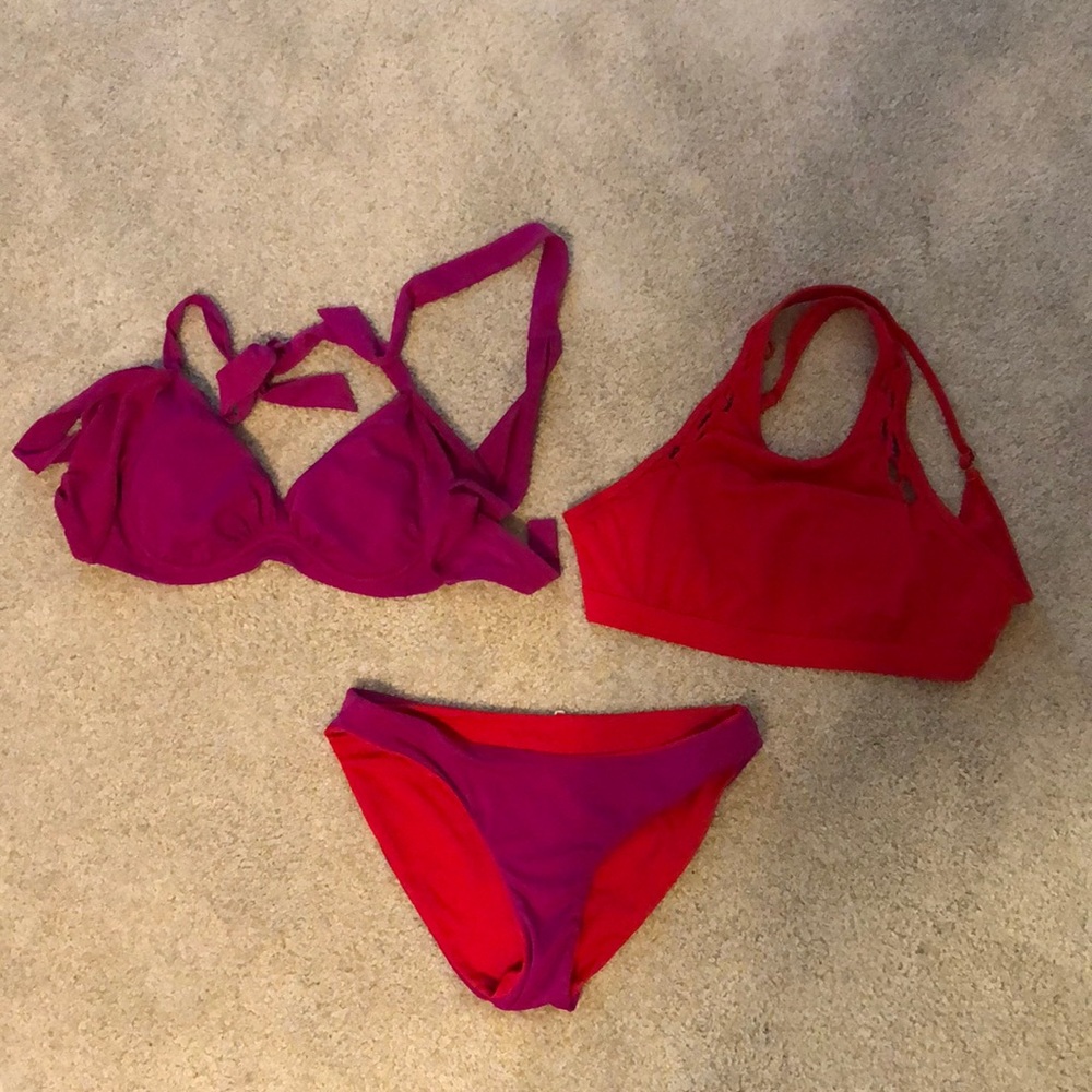 2 athlete bathing suit tops and reversible bottoms